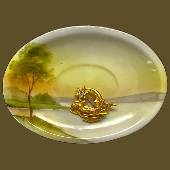 Kirks Folly Mermaid Whale Brooch Pin Star AB Crystals Gold Pin - Picture 2 of 6